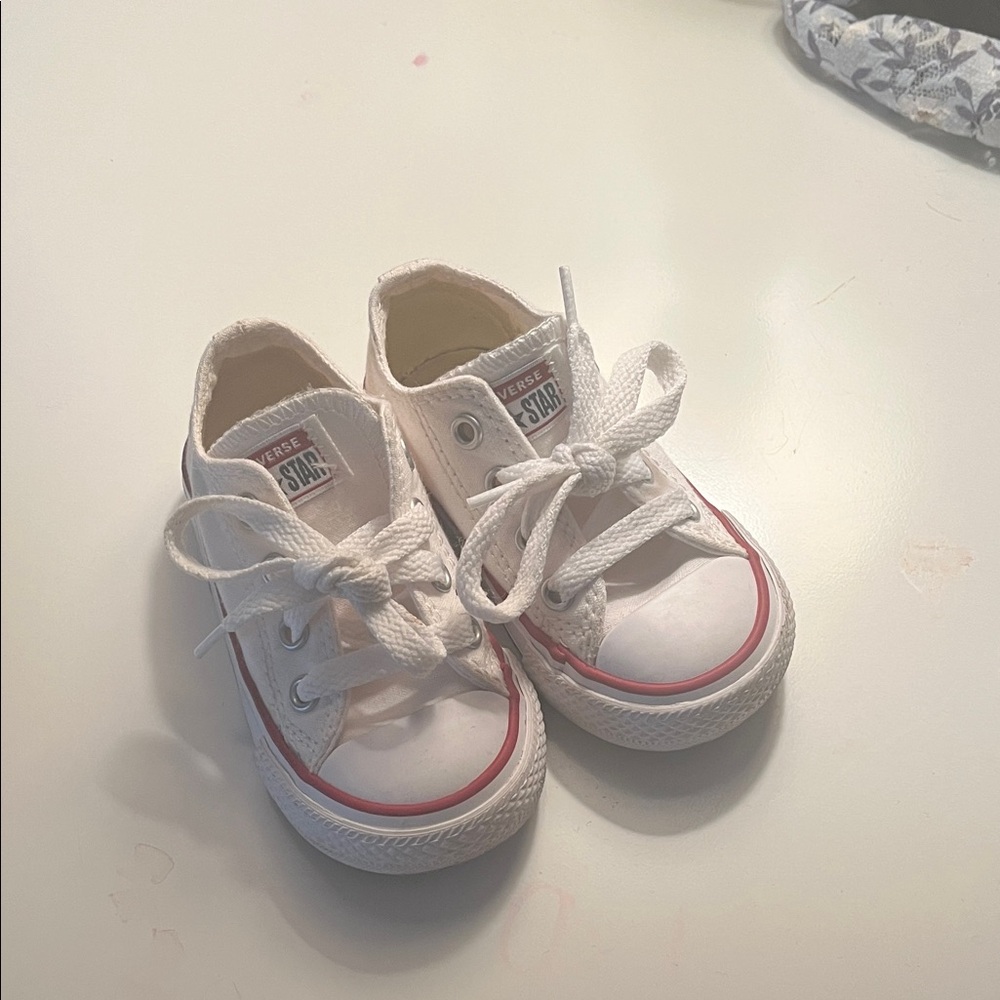 Converse Infant White Sneakers with Red Trim
